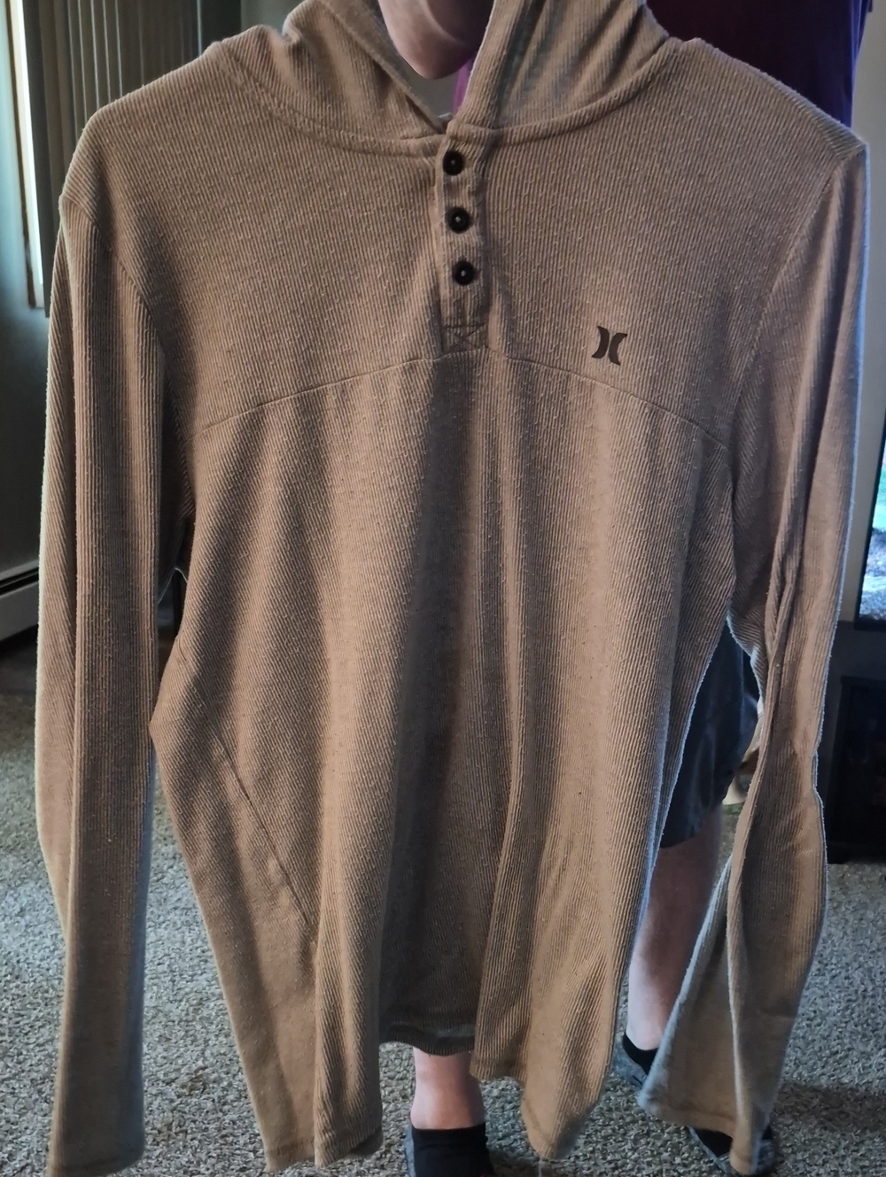 Hurley Beige Taupe Hooded Henley Pullover
